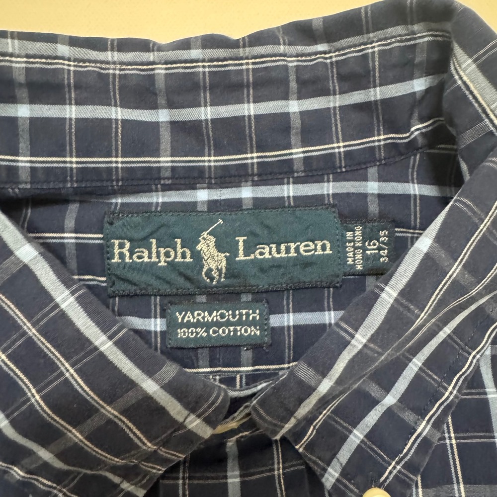 Ralph Lauren Button Down Shirt Mens L Navy Blue Plaid Excellent Yarmouth - Picture 3 of 7